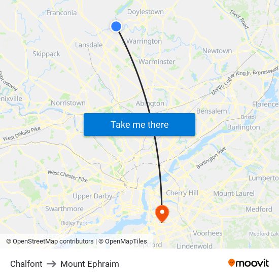 Chalfont to Mount Ephraim map