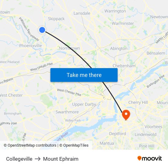 Collegeville to Mount Ephraim map