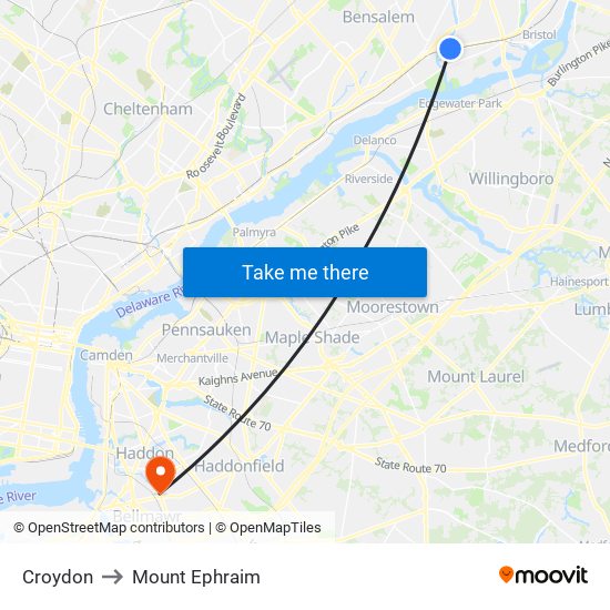 Croydon to Mount Ephraim map