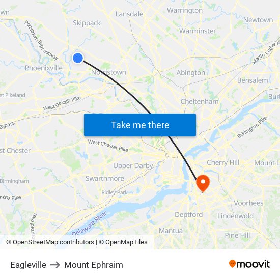 Eagleville to Mount Ephraim map