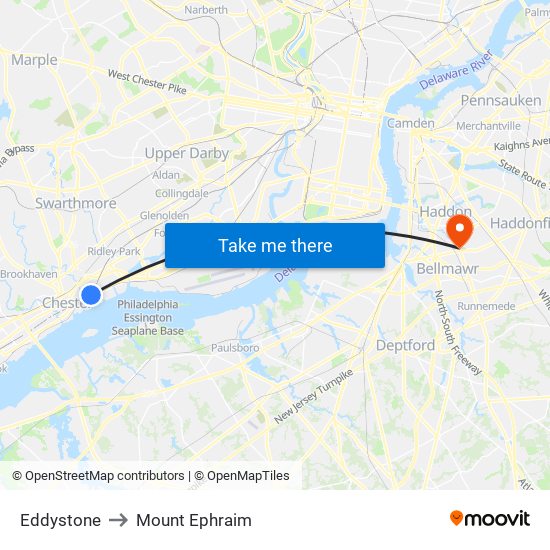 Eddystone to Mount Ephraim map