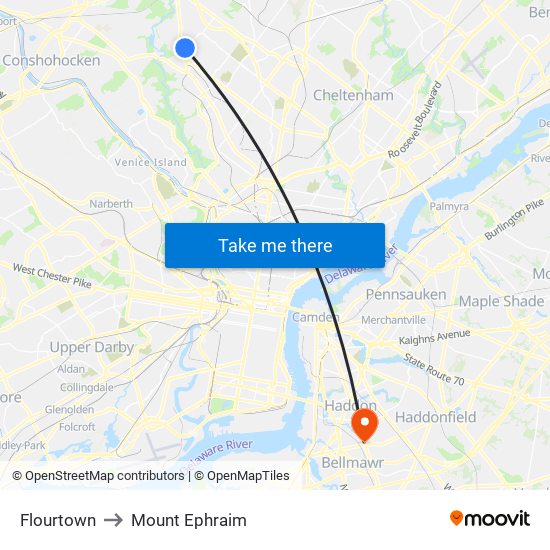 Flourtown to Mount Ephraim map