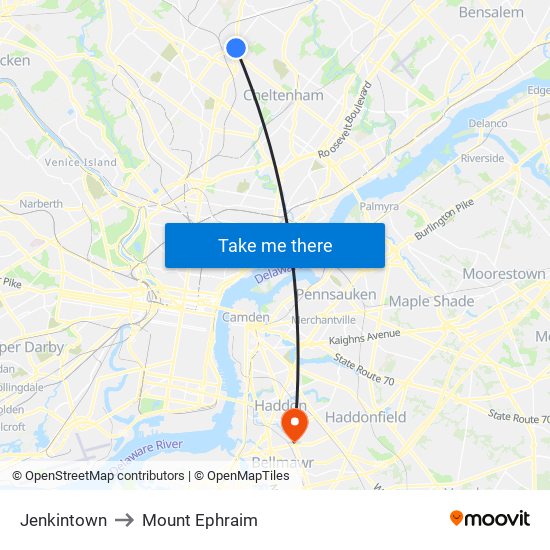 Jenkintown to Mount Ephraim map