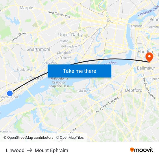 Linwood to Mount Ephraim map