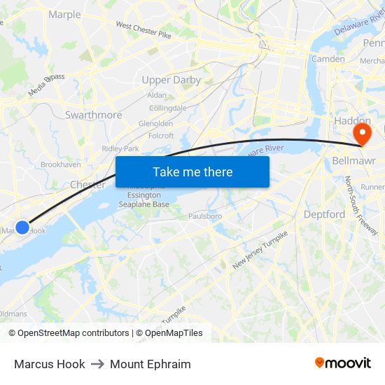 Marcus Hook to Mount Ephraim map