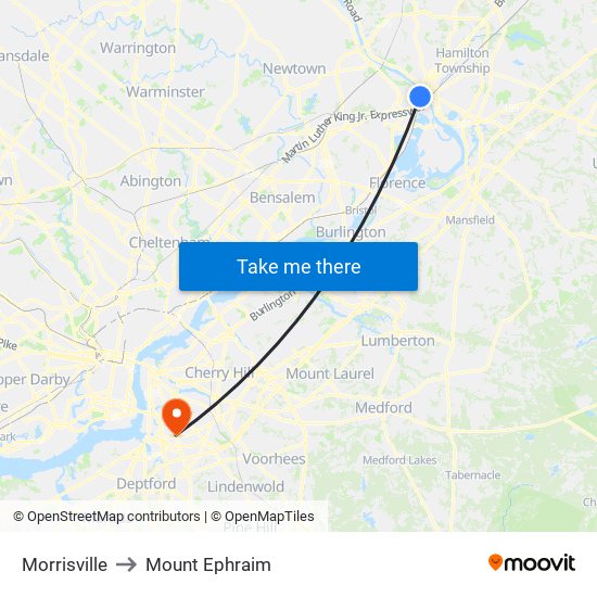 Morrisville to Mount Ephraim map