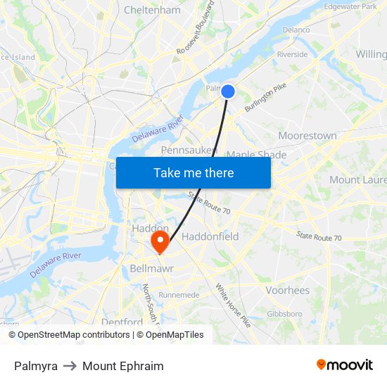 Palmyra to Mount Ephraim map