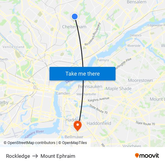 Rockledge to Mount Ephraim map