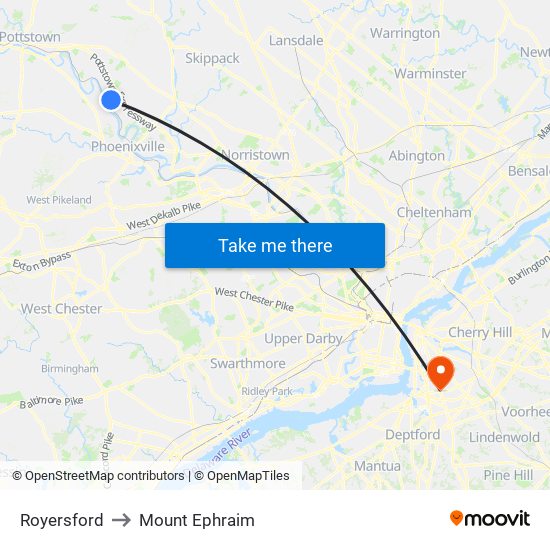 Royersford to Mount Ephraim map