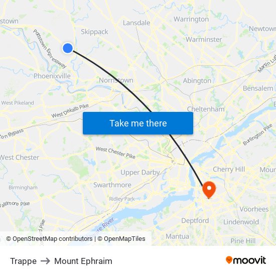 Trappe to Mount Ephraim map