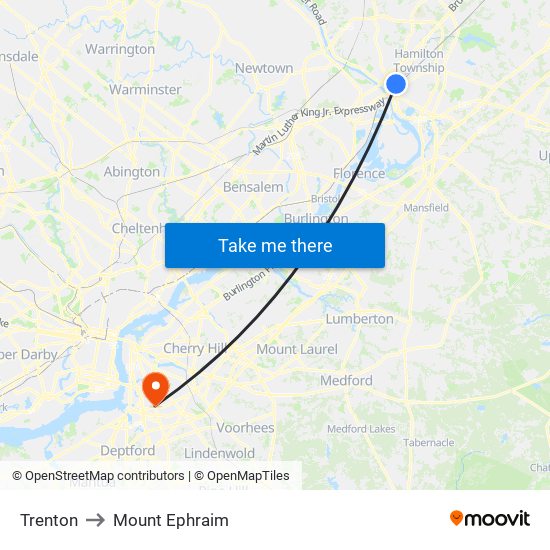 Trenton to Mount Ephraim map