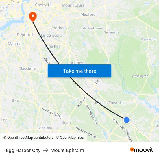 Egg Harbor City to Mount Ephraim map