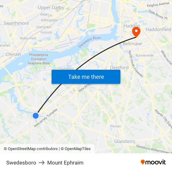 Swedesboro to Mount Ephraim map