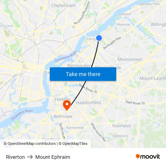 Riverton to Mount Ephraim map