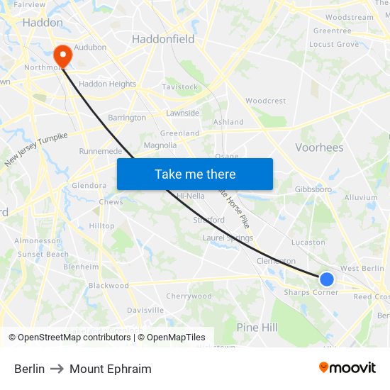 Berlin to Mount Ephraim map