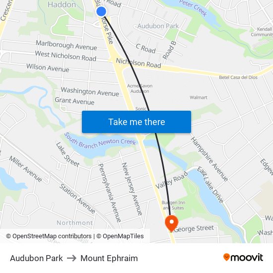 Audubon Park to Mount Ephraim map