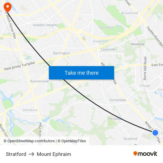 Stratford to Mount Ephraim map