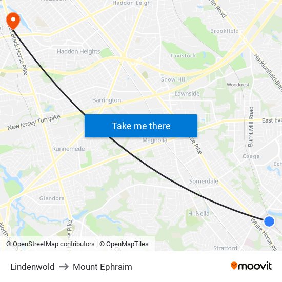 Lindenwold to Mount Ephraim map