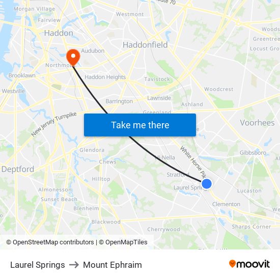 Laurel Springs to Mount Ephraim map