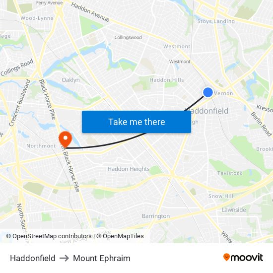 Haddonfield to Mount Ephraim map