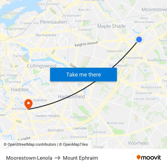Moorestown-Lenola to Mount Ephraim map