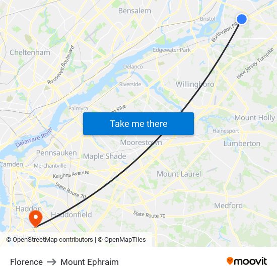 Florence to Mount Ephraim map