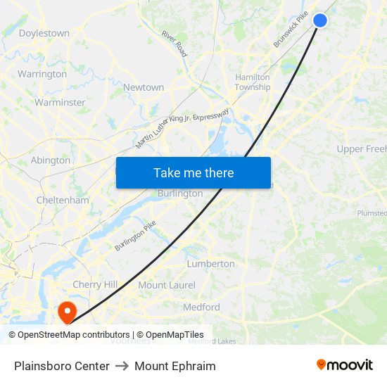 Plainsboro Center to Mount Ephraim map