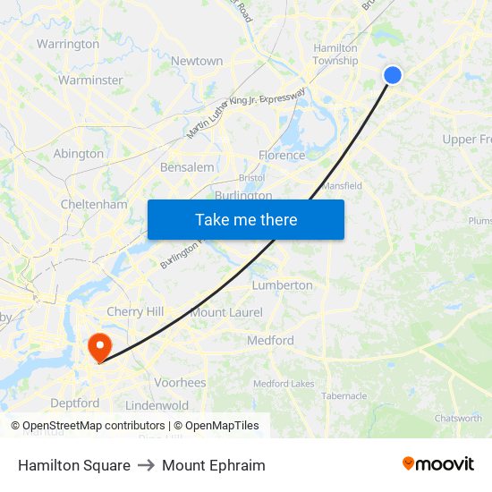 Hamilton Square to Mount Ephraim map