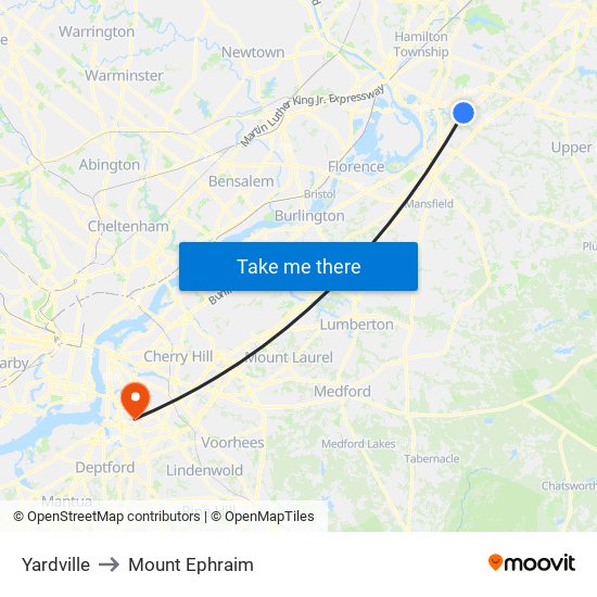 Yardville to Mount Ephraim map