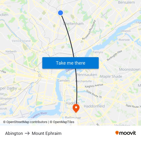 Abington to Mount Ephraim map