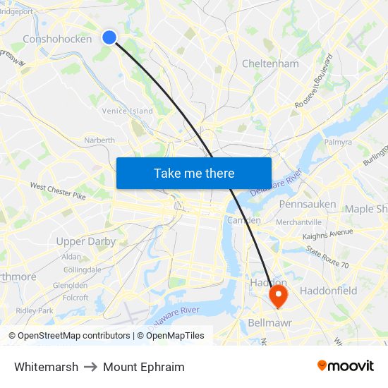 Whitemarsh to Mount Ephraim map