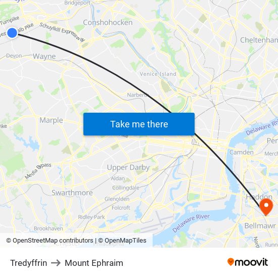 Tredyffrin to Mount Ephraim map