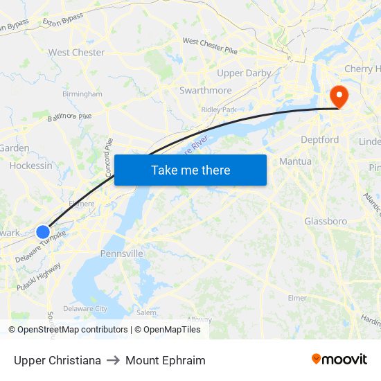 Upper Christiana to Mount Ephraim map