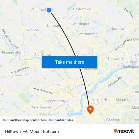 Hilltown to Mount Ephraim map