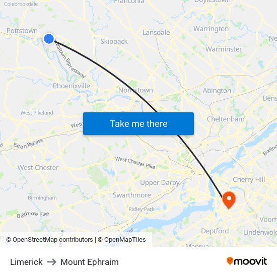 Limerick to Mount Ephraim map