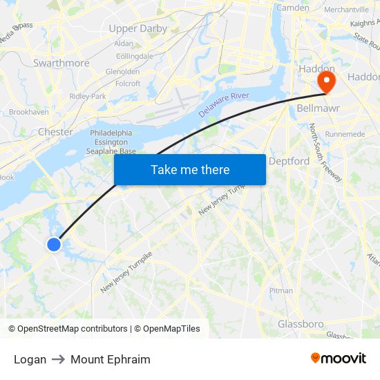 Logan to Mount Ephraim map