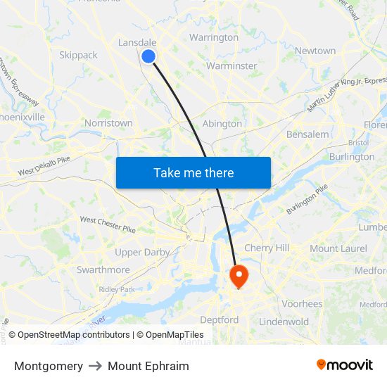 Montgomery to Mount Ephraim map