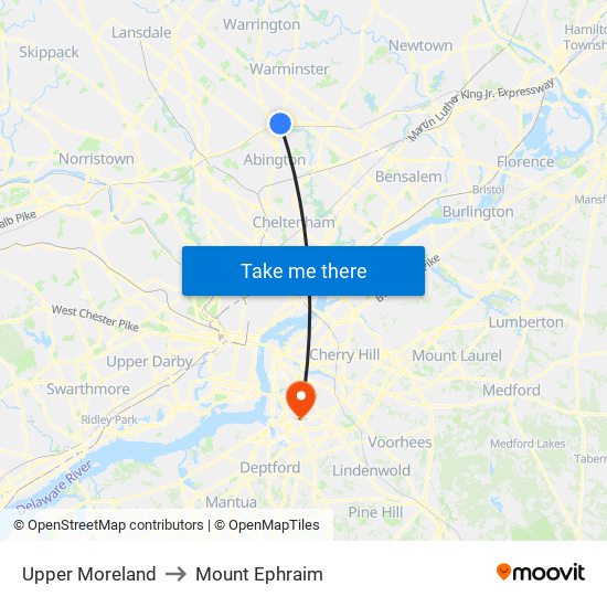 Upper Moreland to Mount Ephraim map