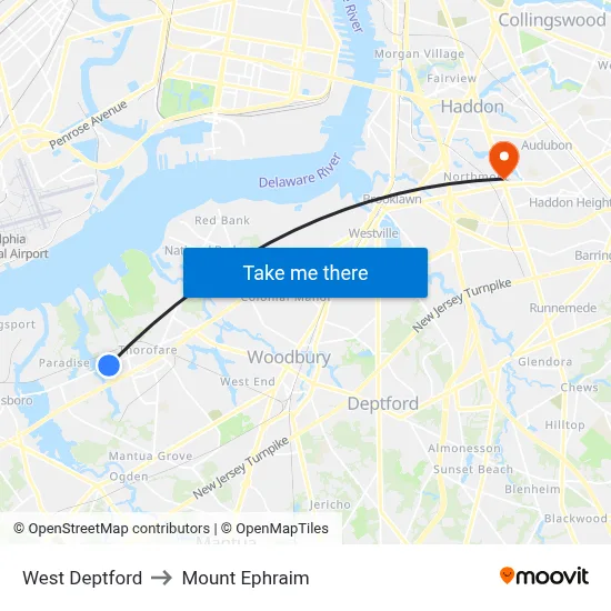 West Deptford to Mount Ephraim map