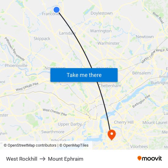 West Rockhill to Mount Ephraim map