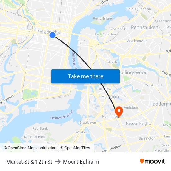 Market St & 12th St to Mount Ephraim map