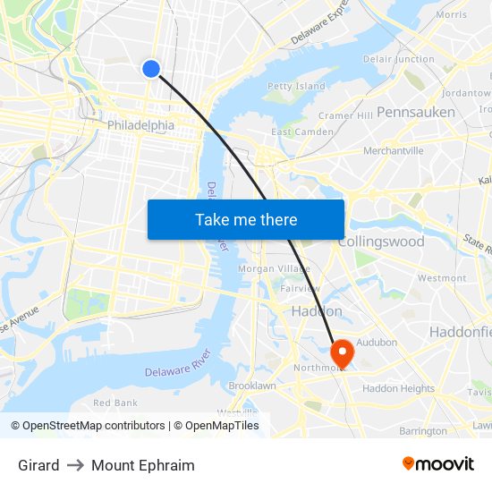 Girard to Mount Ephraim map