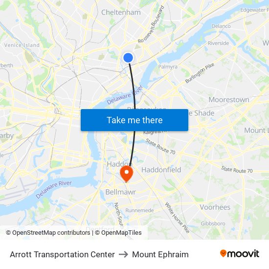 Arrott Transportation Center to Mount Ephraim map