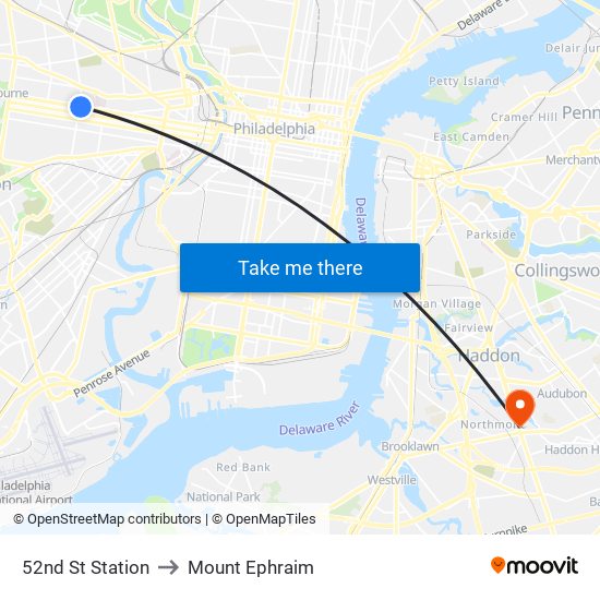 52nd St Station to Mount Ephraim map