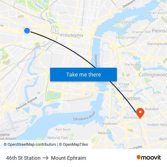 46th St Station to Mount Ephraim map