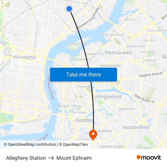 Allegheny Station to Mount Ephraim map