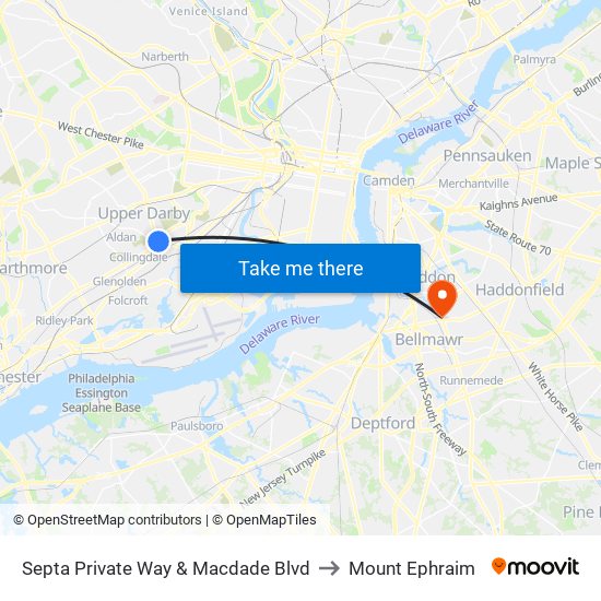 Septa Private Way & Macdade Blvd to Mount Ephraim map