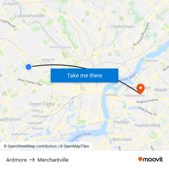 Ardmore to Merchantville map