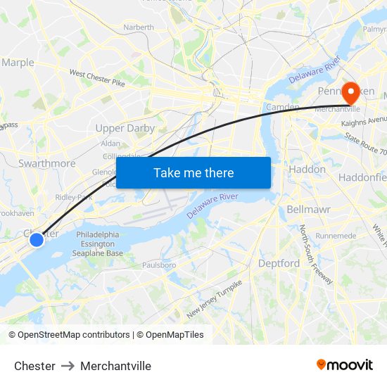Chester to Merchantville map