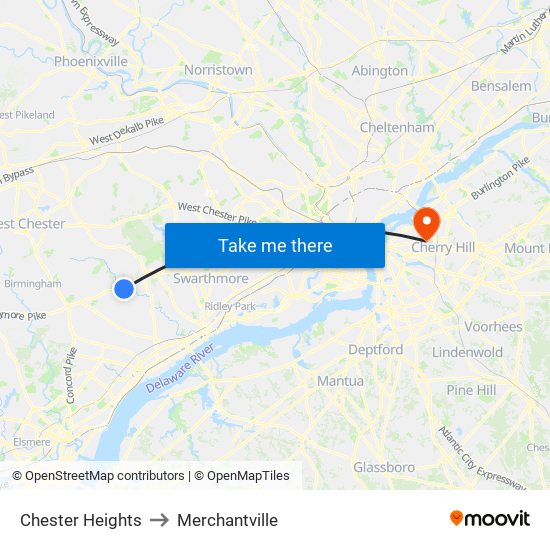 Chester Heights to Merchantville map